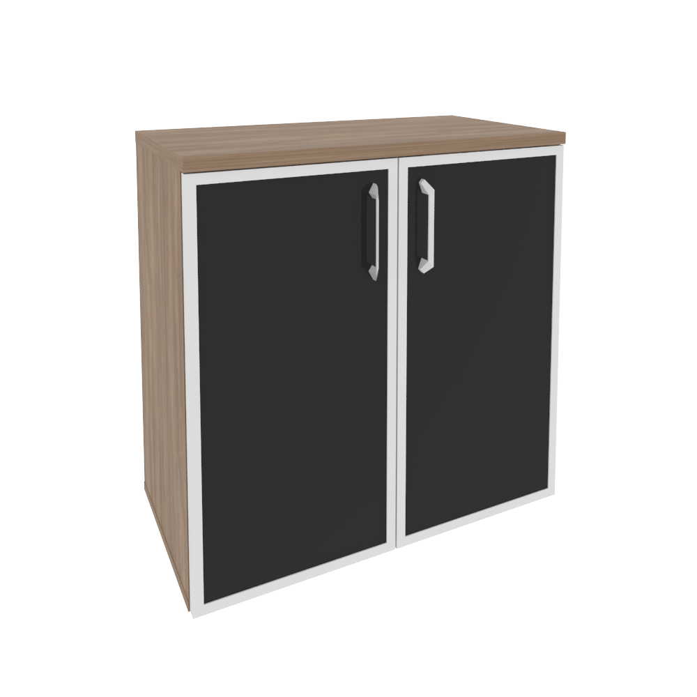 Шкаф низкий широкий (2 низких фасада стекло лакобель в раме) O.ST-3.2R white/black (800*420*823)