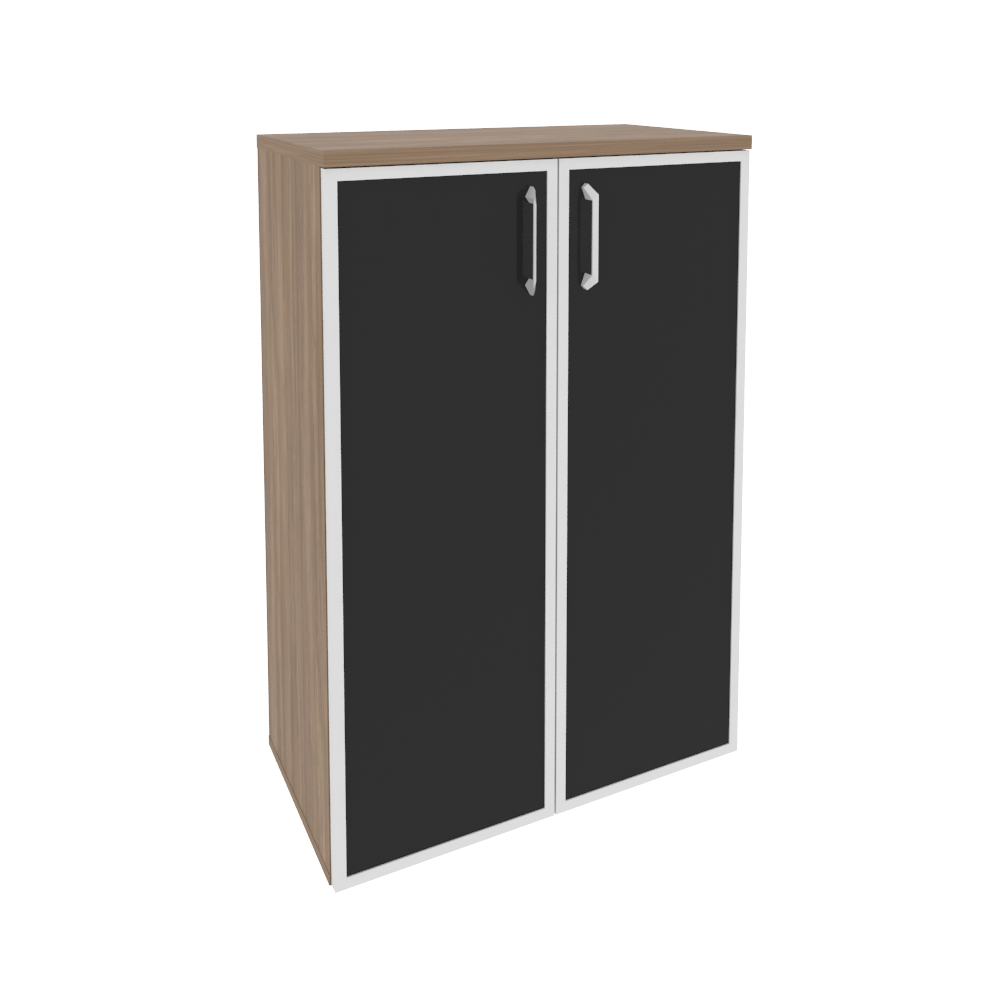 Шкаф средний широкий (2 средних фасада стекло лакобель в раме) O.ST-2.4R white/black (800*420*1207)