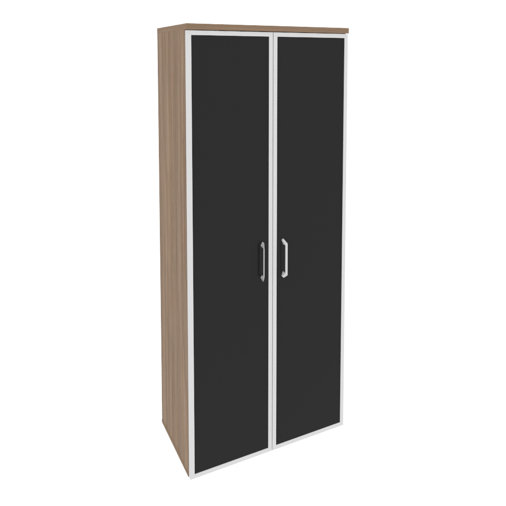 Шкаф высокий широкий (2 высоких фасада стекло лакобель в раме) O.ST-1.10R white/black (800*420*1977)