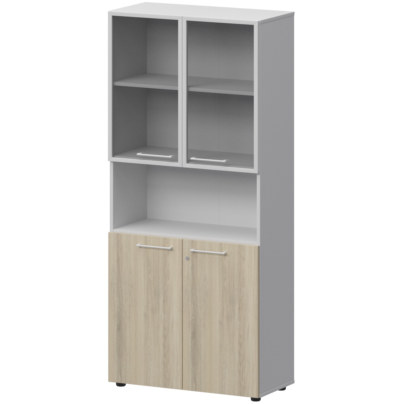 Шкаф высокий полузакрытый с стеклом в алюминиевой раме СМШ58.28F.28RS(Б) кронберг/белый