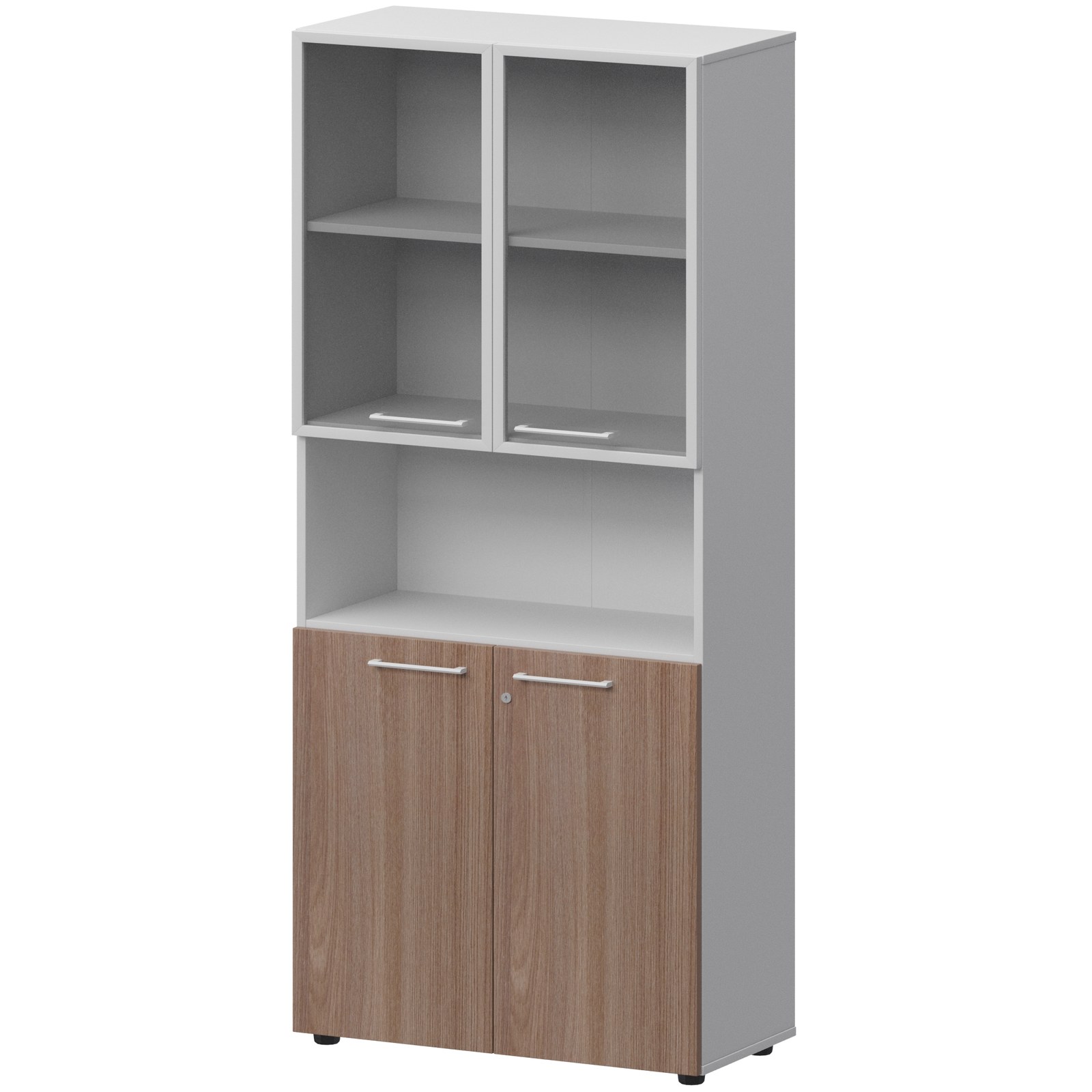 Шкаф высокий полузакрытый с стеклом в алюминиевой раме СМШ58.28F.28RS(Б) темный шимо/белый