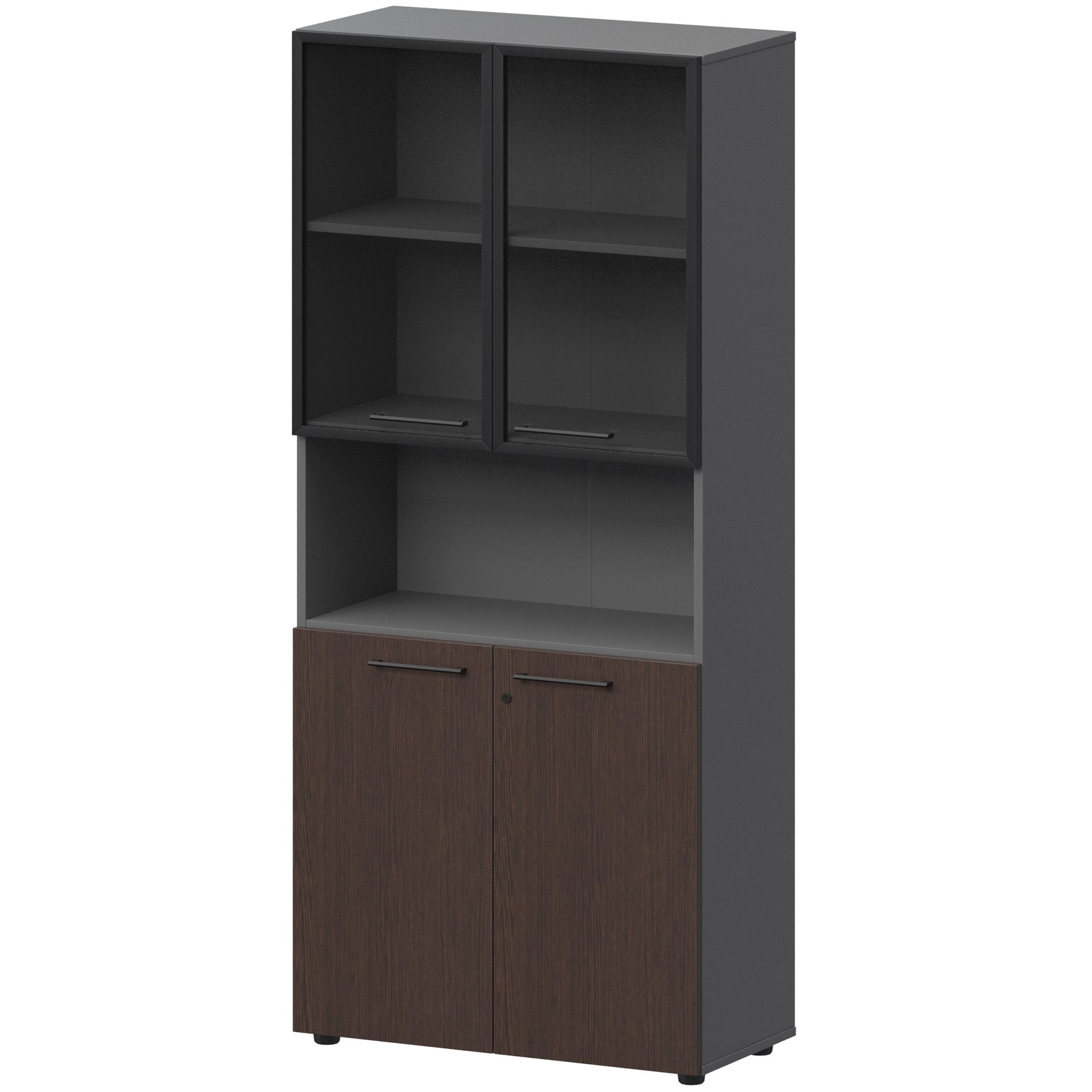 Шкаф высокий полузакрытый с стеклом в алюминиевой раме СМШ58.28F.28RS(Ч) дуб венге/графит