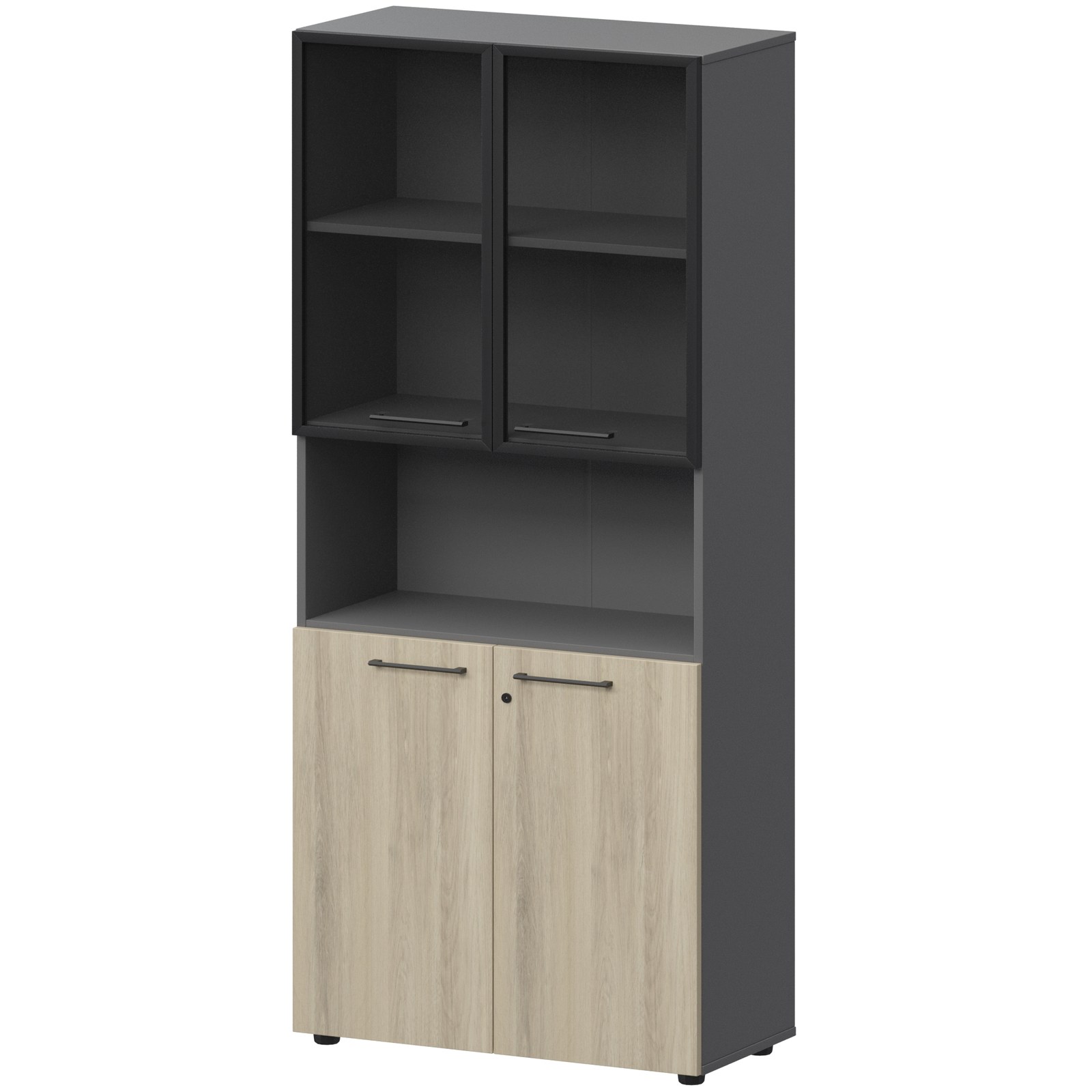 Шкаф высокий полузакрытый с стеклом в алюминиевой раме СМШ58.28F.28RS(Ч) кронберг/графит