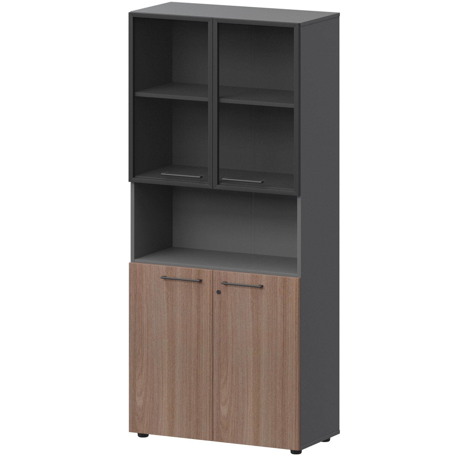 Шкаф высокий полузакрытый с стеклом в алюминиевой раме СМШ58.28F.28RS(Ч) темный шимо/графит