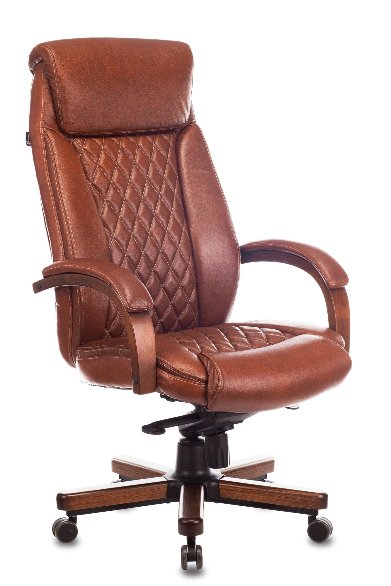 Кресло руководителя Бюрократ T-9924WALNUT светло-коричневый Leather Eichel кожа крестов. металл/дере