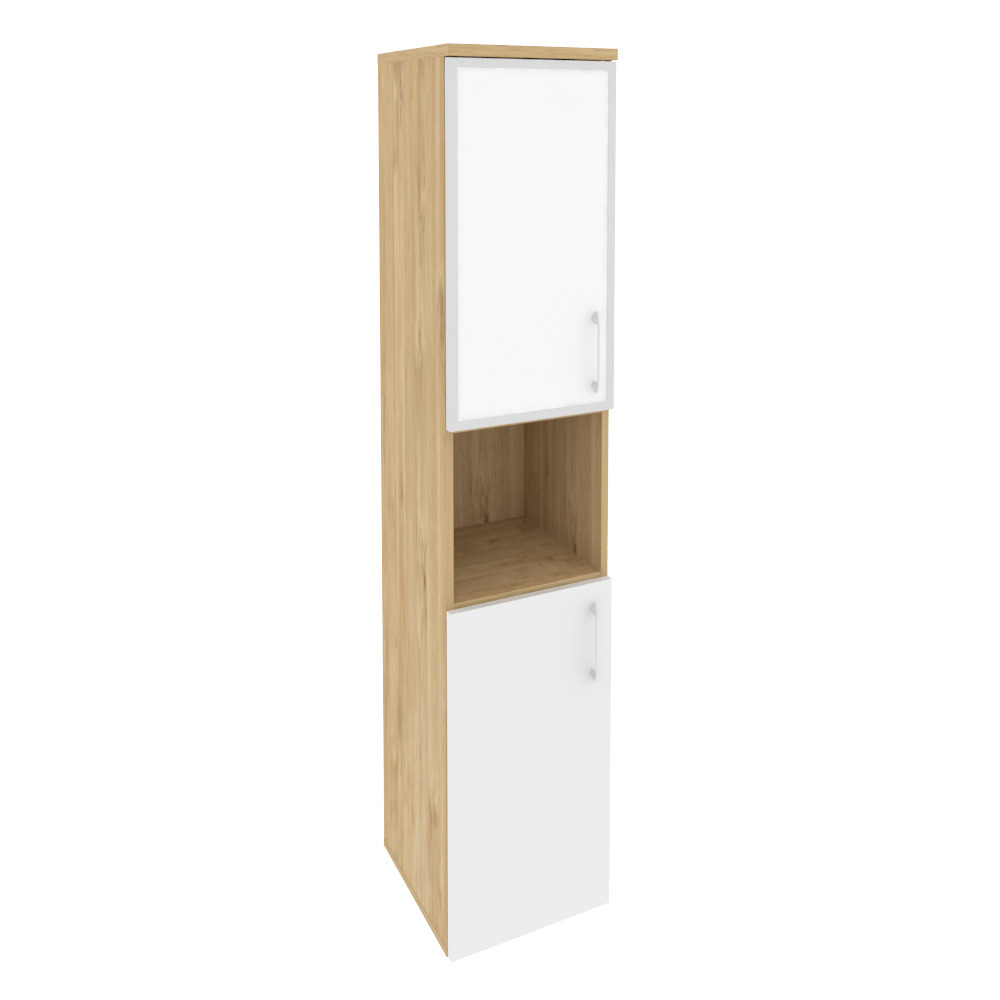 Onix Шкаф высокий узкий левый O.SU-1.4 R (L) white Тиквуд Светлый/Белый Бриллиант/Стекло White 400x420x1977