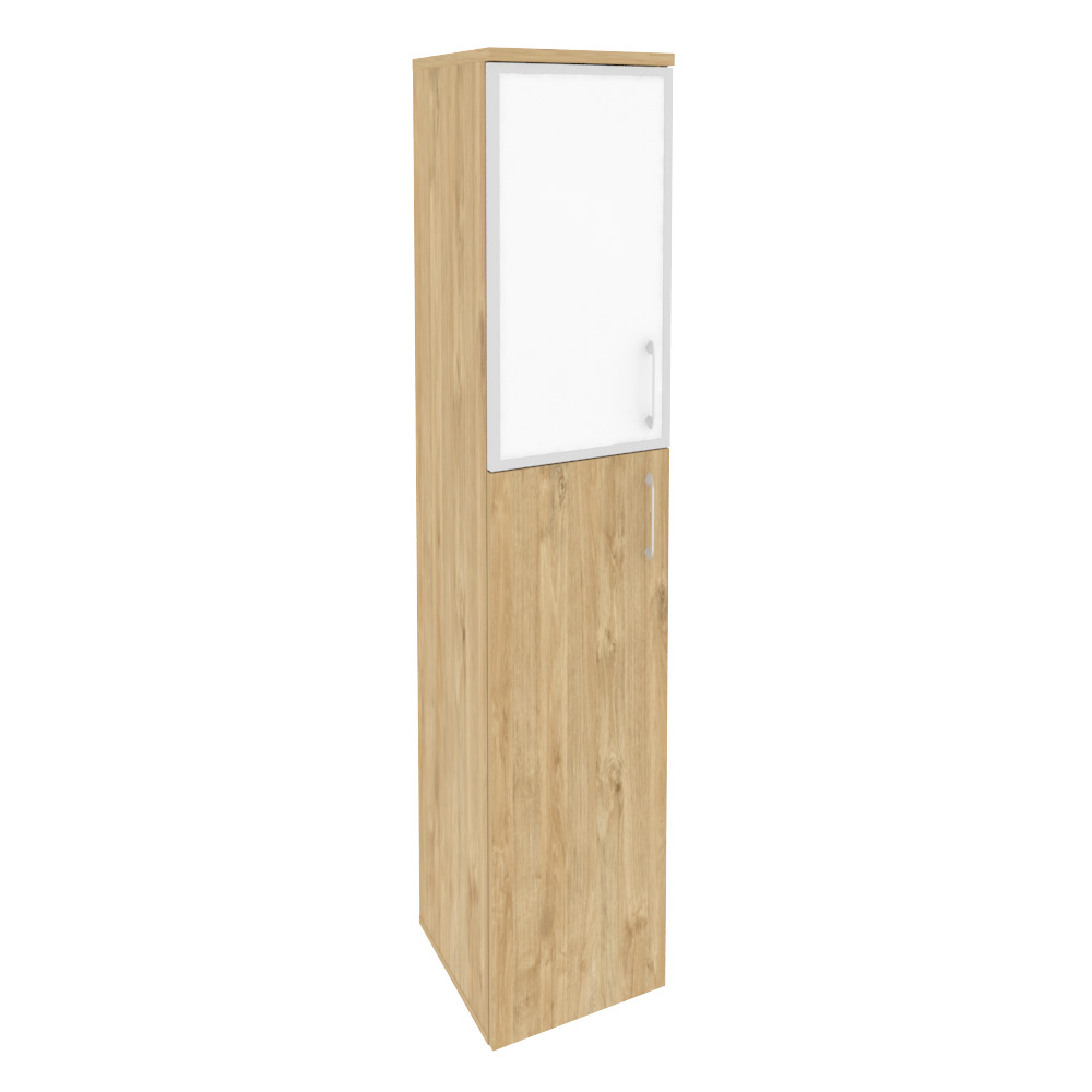 Onix Шкаф высокий узкий левый O.SU-1.7 R (L) white Тиквуд Светлый/Стекло White 400x420x1977