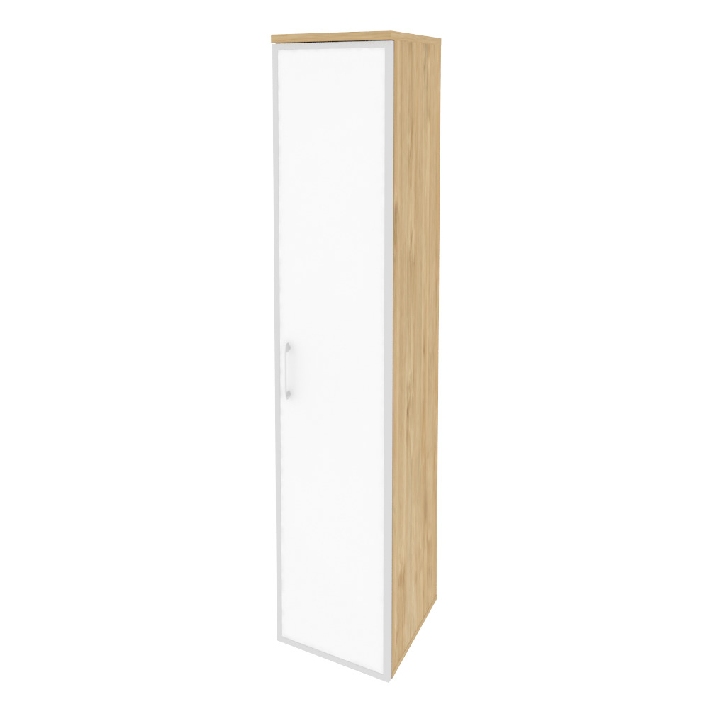 Onix Шкаф высокий узкий правый O.SU-1.10 R (R) white Тиквуд Светлый/Стекло White 400x420x1977