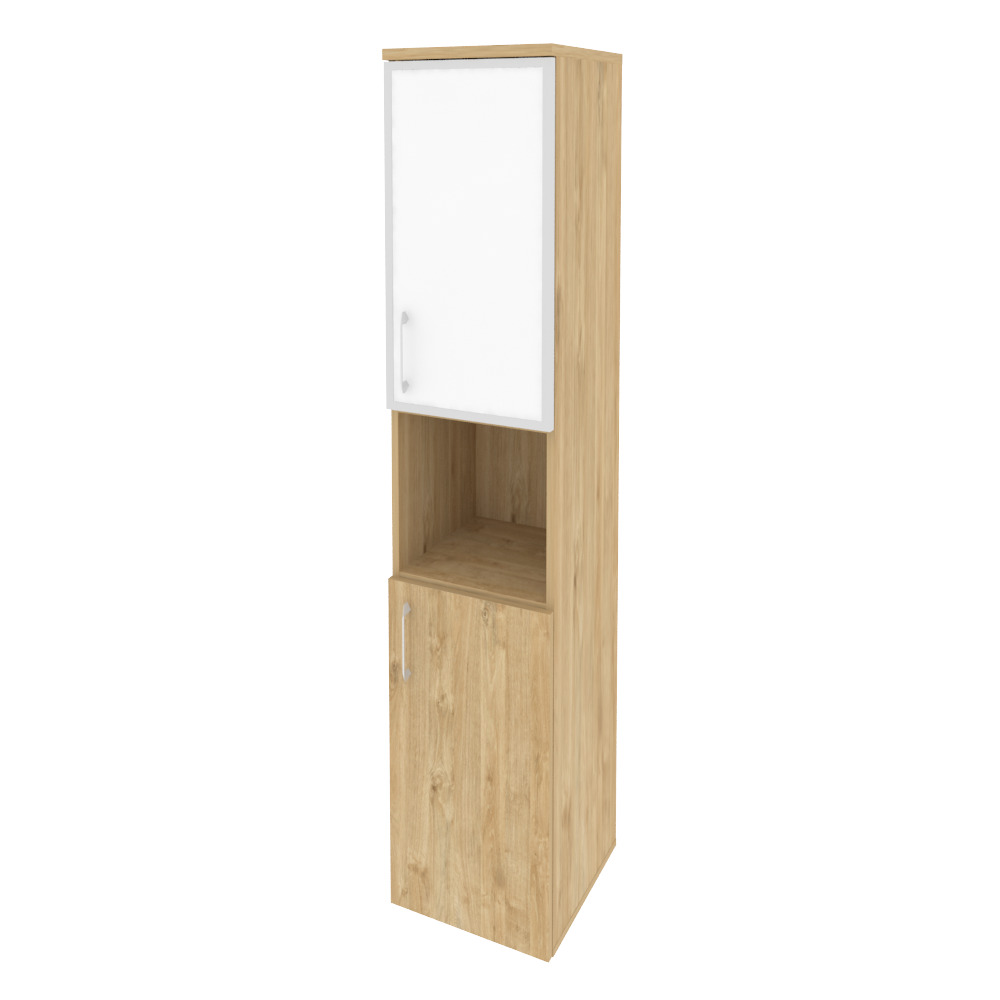 Onix Шкаф высокий узкий правый O.SU-1.4 R (R) white Тиквуд Светлый/Стекло White 400x420x1977